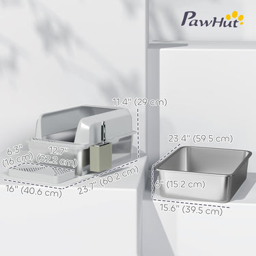 PawHut Stainless Steel Cat Litter Box High Sided with Metal Scoop & Holder, Non-Sticky, Easy to Clean, Anti-Urine Leakage