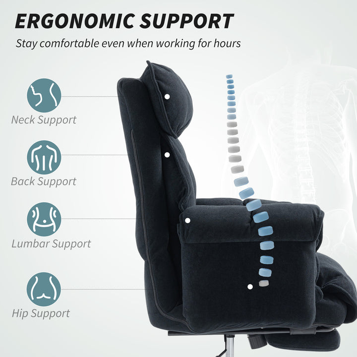 HOMCOM Ergonomic Desk Chair Computer Office Chair with Footrest, Adjustable Backrest, Lumbar Support and Headrest, Black