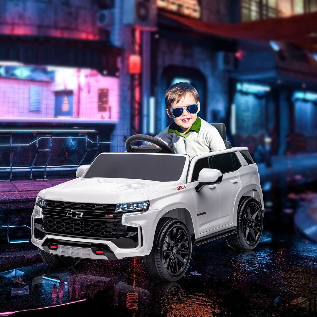 Aosom Licensed Chevrolet Tahoe Kids Ride on Car, 12V 7AH Toddler Electric Car with Parent Remote Control, 3 Speeds, Spring Suspension, LED Light, Horn, Music, Black