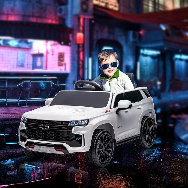 Aosom Licensed Chevrolet Tahoe Kids Ride on Car, 12V 7AH Toddler Electric Car with Parent Remote Control, 3 Speeds, Spring Suspension, LED Light, Horn, Music, Black