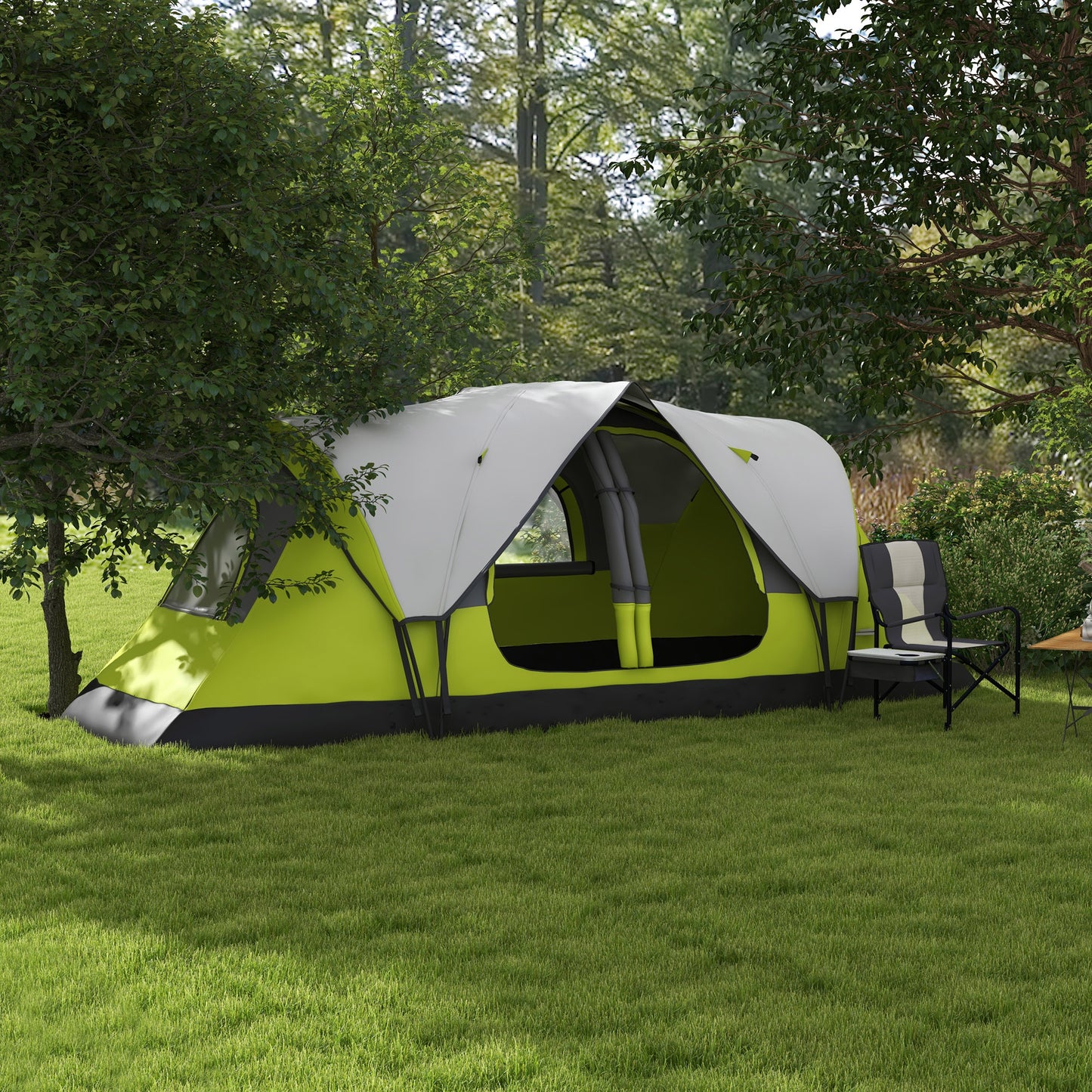 Outsunny Camping Tent for 6-8 Man with 2000mm Waterproof Rainfly and Carry Bag for Fishing Hiking Festival, Green