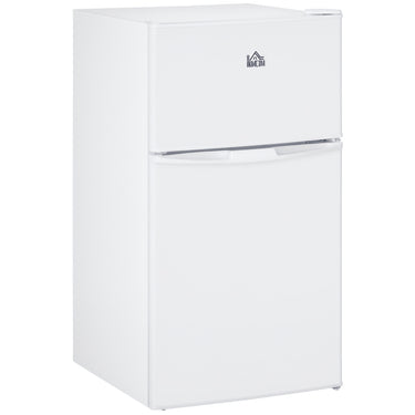 HOMCOM 3.2 Cu Ft Compact Refrigerator, Mini Fridge with Freezer, Adjustable Shelves and Reversible Doors for Bedroom, White