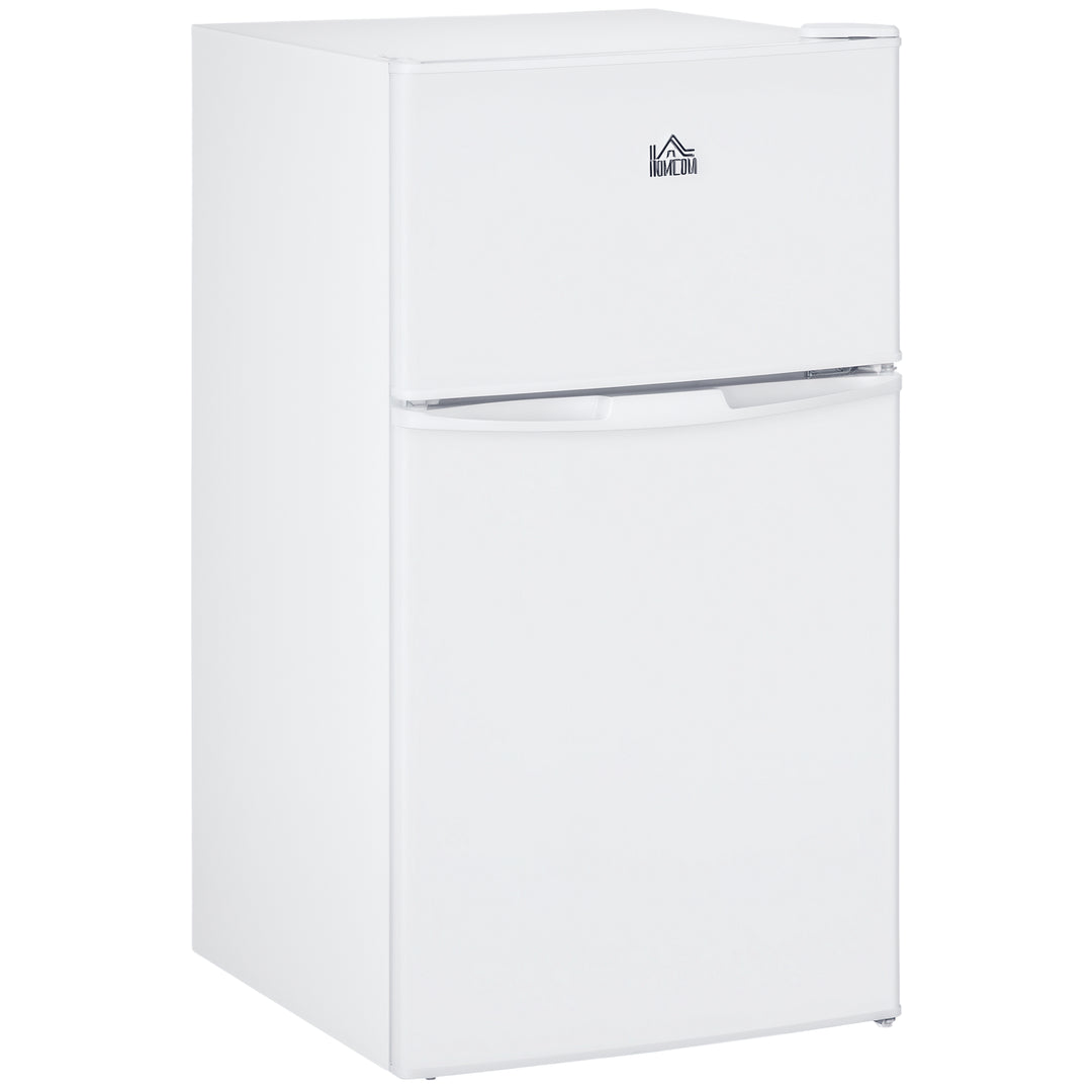 HOMCOM 3.2 Cu Ft Compact Refrigerator, Mini Fridge with Freezer, Adjustable Shelves and Reversible Doors for Bedroom, White