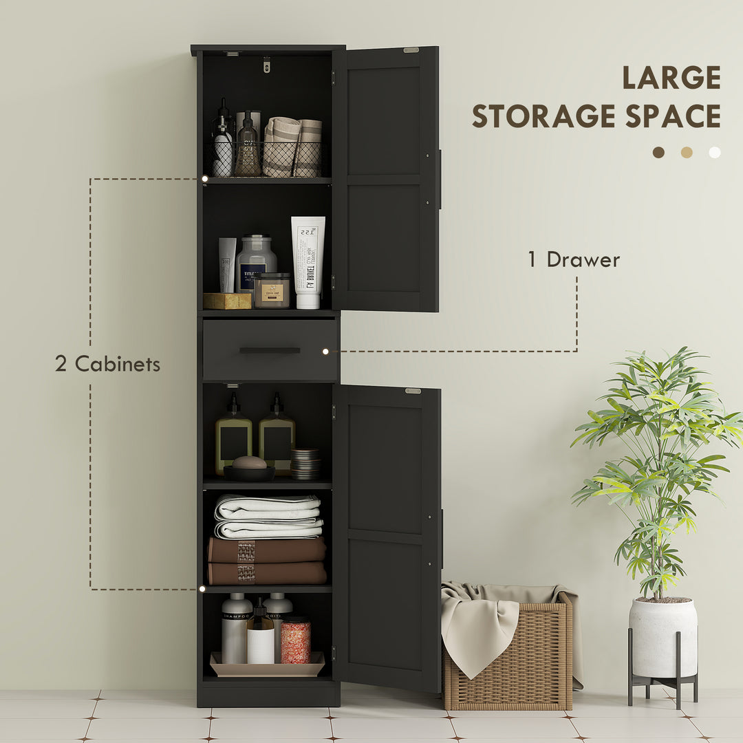 HOMCOM 67" Tall Bathroom Cabinet, Narrow Bathroom Storage Cabinet with Drawer, Barn Doors and Adjustable Shelves, Black