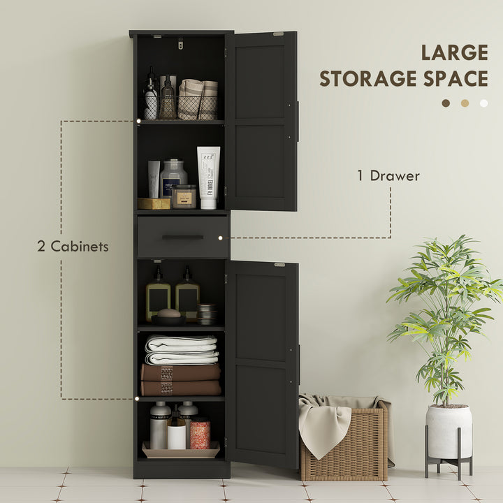 HOMCOM 67" Tall Bathroom Cabinet, Narrow Bathroom Storage Cabinet with Drawer, Barn Doors and Adjustable Shelves, Black