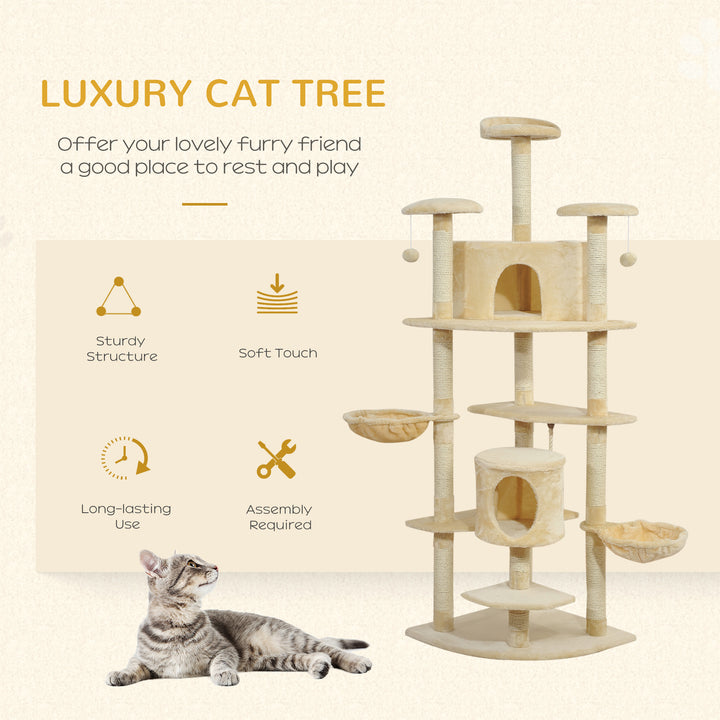 PawHut 79" Scratching Kitten Tree Condo Kitten Scratch Activity Center Toys Beige
