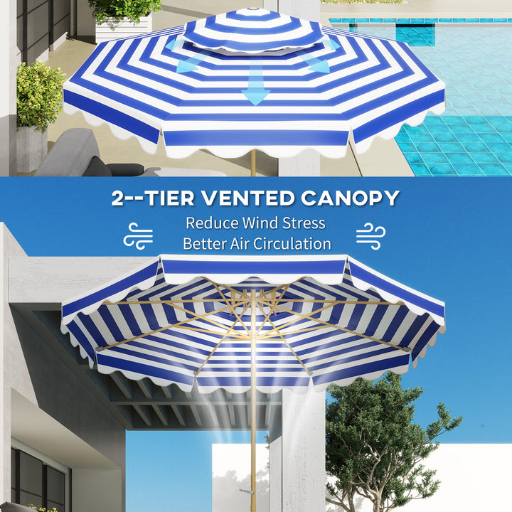 Outsunny 9FT Patio Umbrella with 8 Ribs, Crank, Tilt, UPF 50+, 2-Tier Vent for Garden, Deck, Poolside, Blue