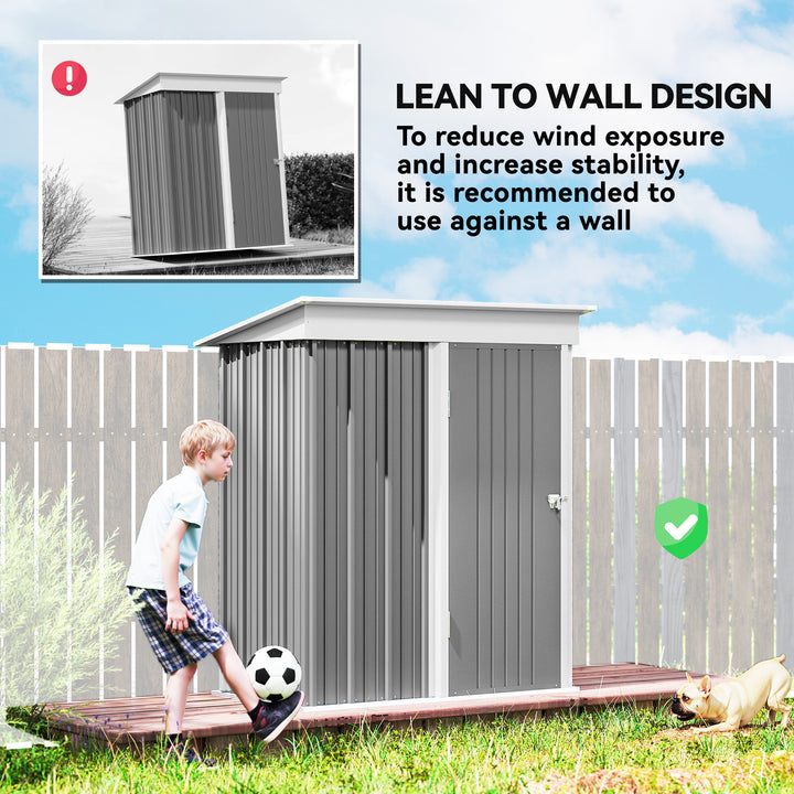 Outsunny Outdoor Storage Shed, Steel Lean-to Shed with Adjustable Shelf, Lock, Gloves, 5'x3'x6', Green