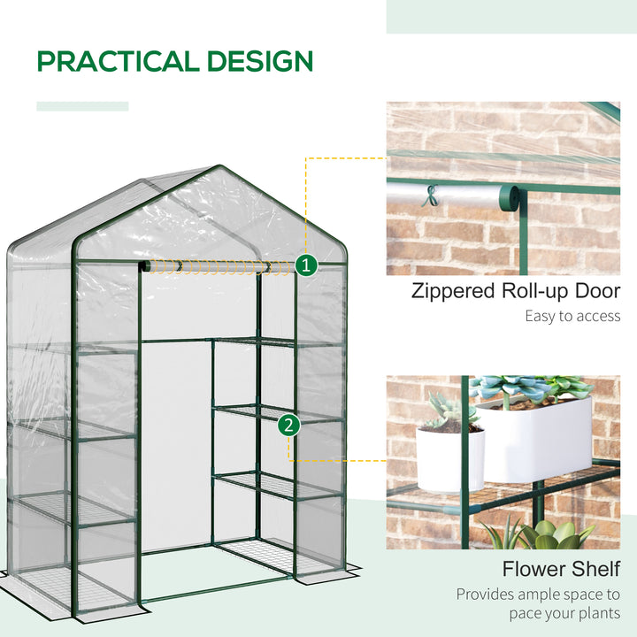 Outsunny 56" x 56" x 77" Walk-in Plant Greenhouse Portable Garden Flower Seed Warm House 8 Shelves Outdoor Plant Growth Hot House PVC Cover Transparent