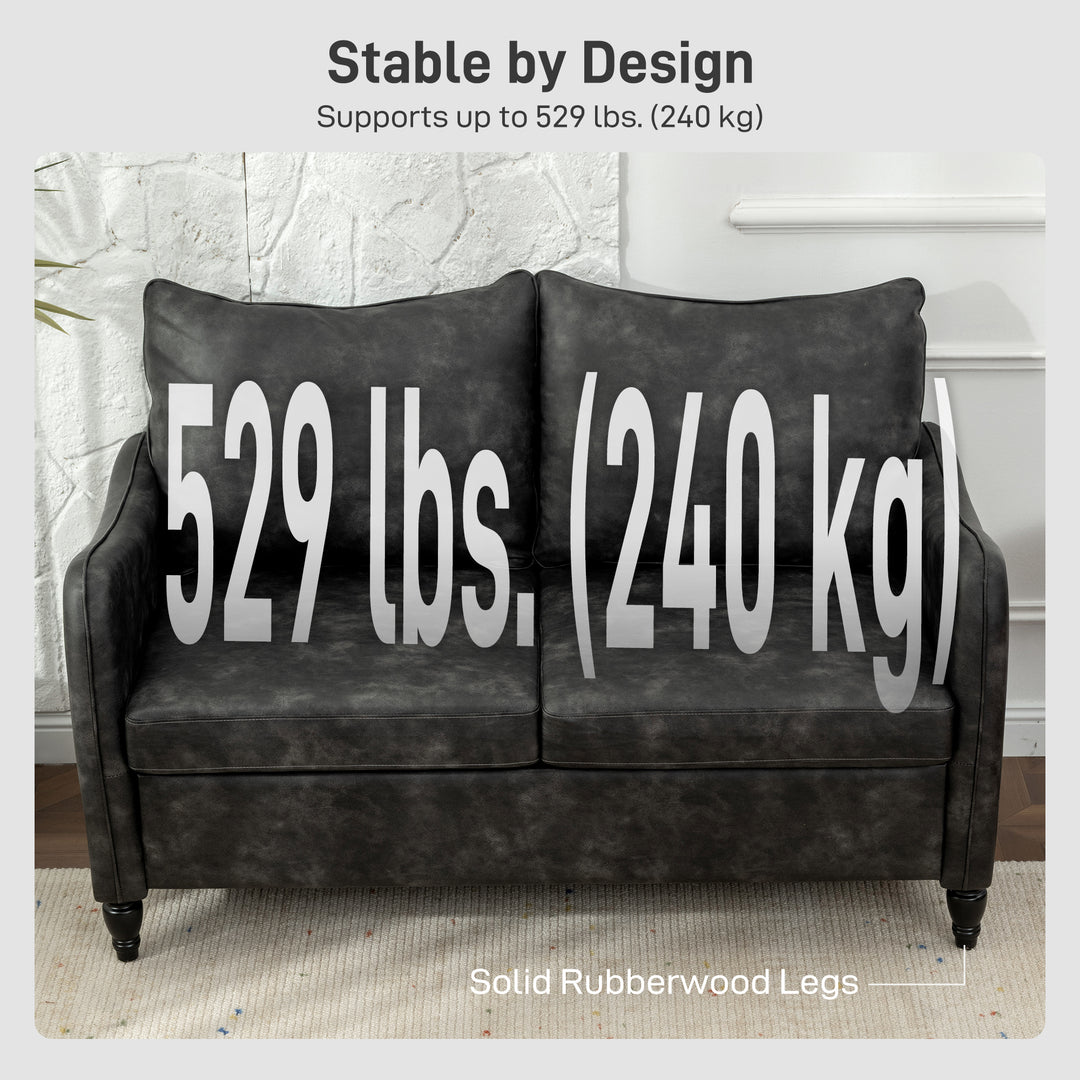 HOMCOM 55" Loveseat Sofa, Small 2 Seater Couch with Solid Wood Legs, Modern PU Leather Upholstered Sofa for Small Spaces, Brown