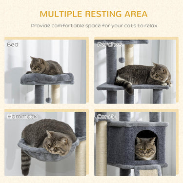 PawHut 50 Inch Cat Tree, Multi-Level Cat Tower with Sisal Scratching Posts and Ramp, Bed, Condo, Hammock, Toy Ball, Grey