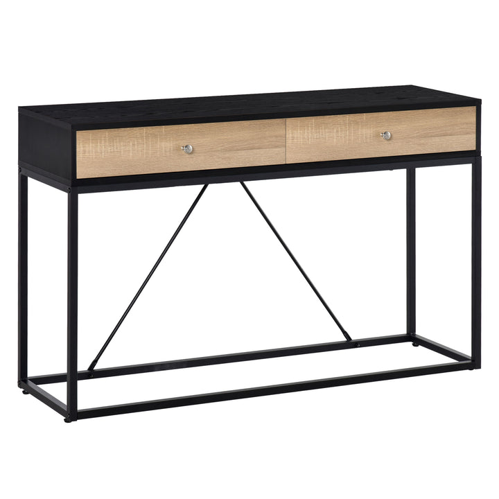 HOMCOM Console Table, Hallway Table with 2 Drawers, Steel Frame Sofa Table for Entrance and Living Room, Black