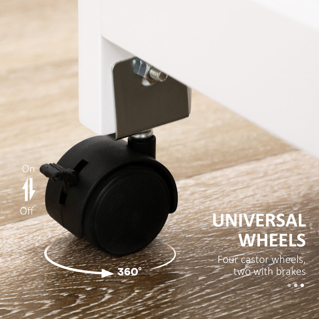 HOMCOM Rolling Kitchen Cart, Bar Cart on Wheels with Wine Rack, Drawer, Open Shelves, Cabinet and Faux Marble Top, Kitchen Island with Storage, White