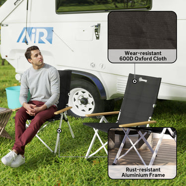 Outsunny Camping Chairs 2 Pack, Portable Folding Camp Chair with Padded Seat and Bag, Outdoor High Back Recliner, Black