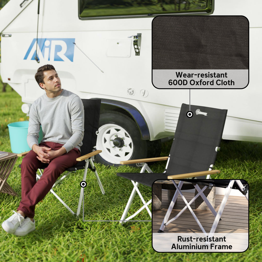 Outsunny Camping Chairs 2 Pack, Portable Folding Camp Chair with Padded Seat and Bag, Outdoor High Back Recliner, Black