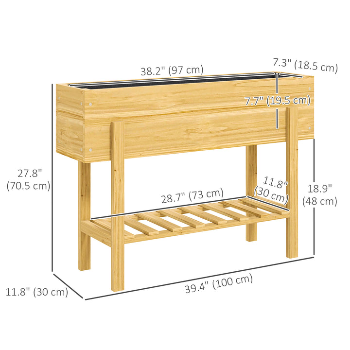 Outsunny Raised Garden Bed with Legs, Elevated Box Planter with Storage Shelf, Bed Liner for Backyard Patio, Natural Wood