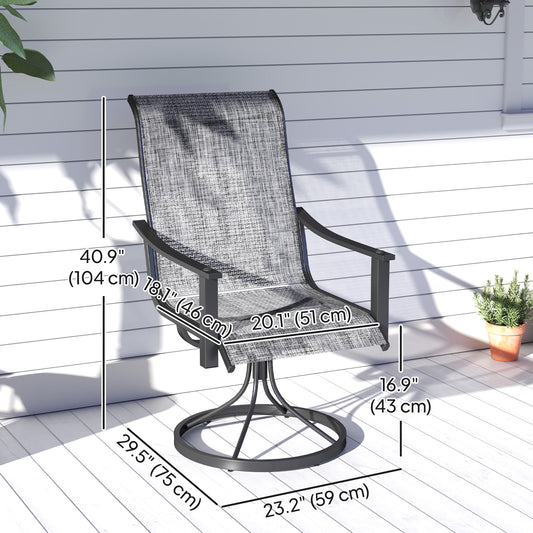 Outsunny 2 Pieces Rocking Swivel Patio Chairs, Mesh Outdoor Swivel Dining Chairs with High Back and Curved Armrests, Mixed Grey