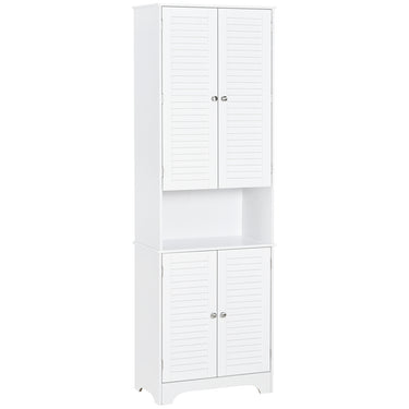 HOMCOM Tall Bathroom Storage Cabinet, Slim Bathroom Cabinet with 4 Shutter Doors and Adjustable Shelves, Toilet Vanity Cabinet, Narrow Organizer, White