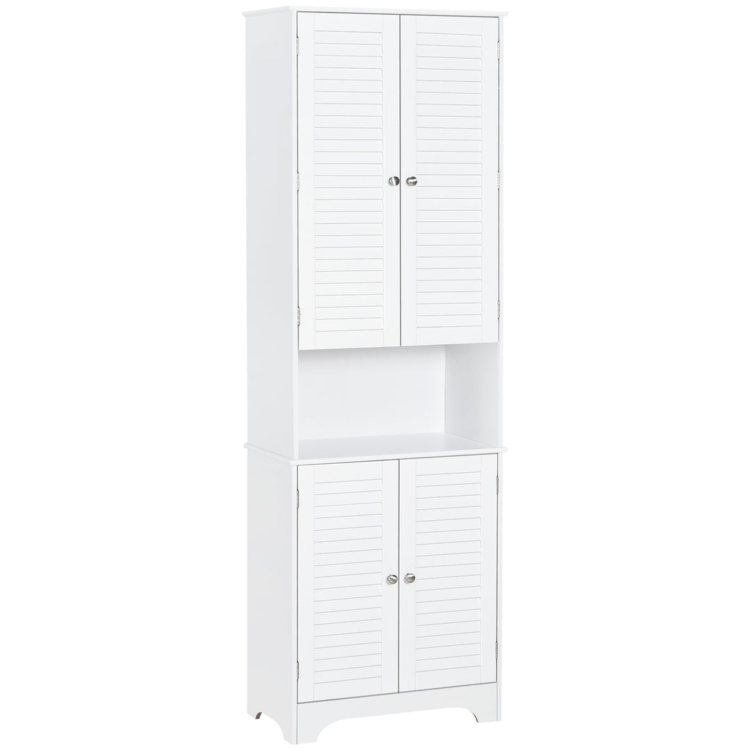 HOMCOM Tall Bathroom Storage Cabinet, Slim Bathroom Cabinet with 4 Shutter Doors and Adjustable Shelves, Toilet Vanity Cabinet, Narrow Organizer, White