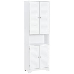 HOMCOM Tall Bathroom Storage Cabinet, Slim Bathroom Cabinet with 4 Shutter Doors and Adjustable Shelves, Toilet Vanity Cabinet, Narrow Organizer, White