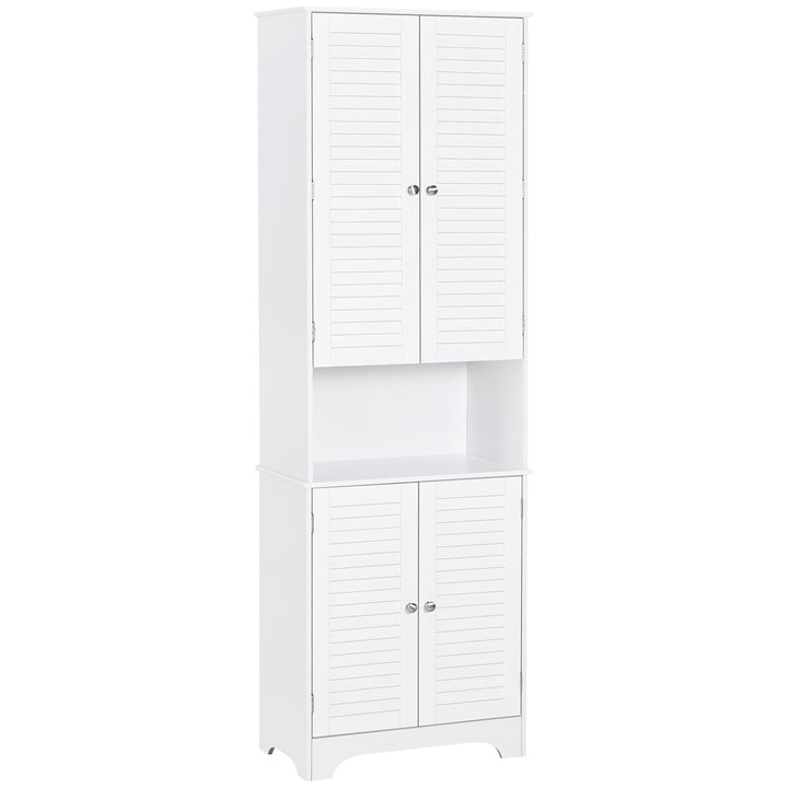 HOMCOM Tall Bathroom Storage Cabinet, Slim Bathroom Cabinet with 4 Shutter Doors and Adjustable Shelves, Toilet Vanity Cabinet, Narrow Organizer, White
