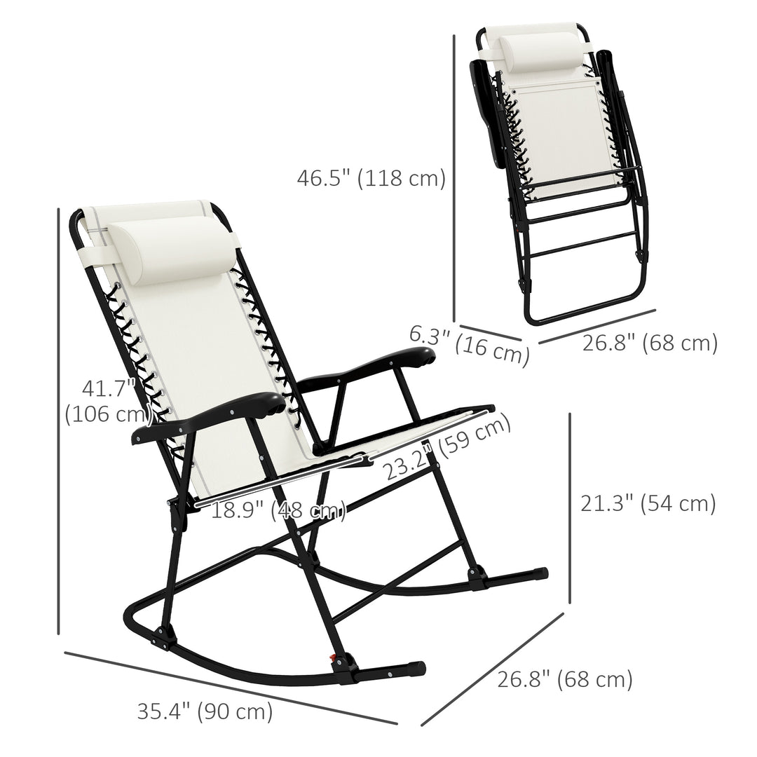 Outsunny 2pc Patio Foldable Rocking Chair Set w/ Breathable Mesh Seat & Backrest, Headrest for Park, Backyard, Garden, Cream