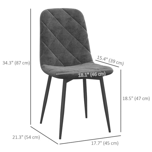 HOMCOM Dining Chairs Set of 4, Upholstered Dining Room Chairs with Steel Legs, Modern Kitchen Chair for Dining Room, Grey