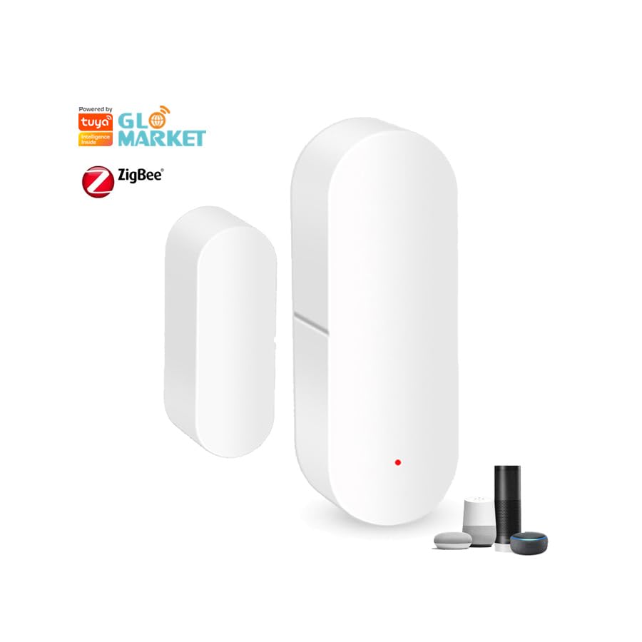 ZigBee Door and Window Contact Sensor, Wireless Smart Home Security Device, White, Battery-Powered with accessories.
