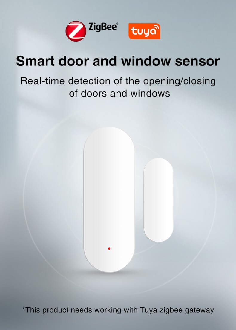 ZigBee Door and Window Contact Sensor, Wireless Smart Home Security Device, White, Battery-Powered on display.