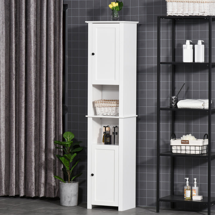 HOMCOM Tall Medicine Cabinet, Freestanding Bathroom Storage Cabinet with Shelves and 2 Cupboards, Bathroom Organizer, White