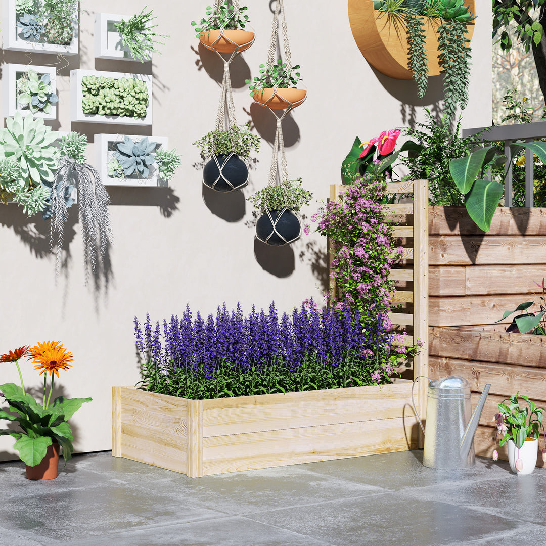 Outsunny Wood Planter Box with Trellis for Climbing Plants, Raised Garden Bed for Outdoor Flowers Herbs, 91"x24"x43", Natural