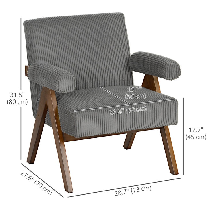 HOMCOM Corduroy Accent Chair Armchair with Wide Seat and Soft Padded Armrests for Reading, Bedroom, Dark Grey