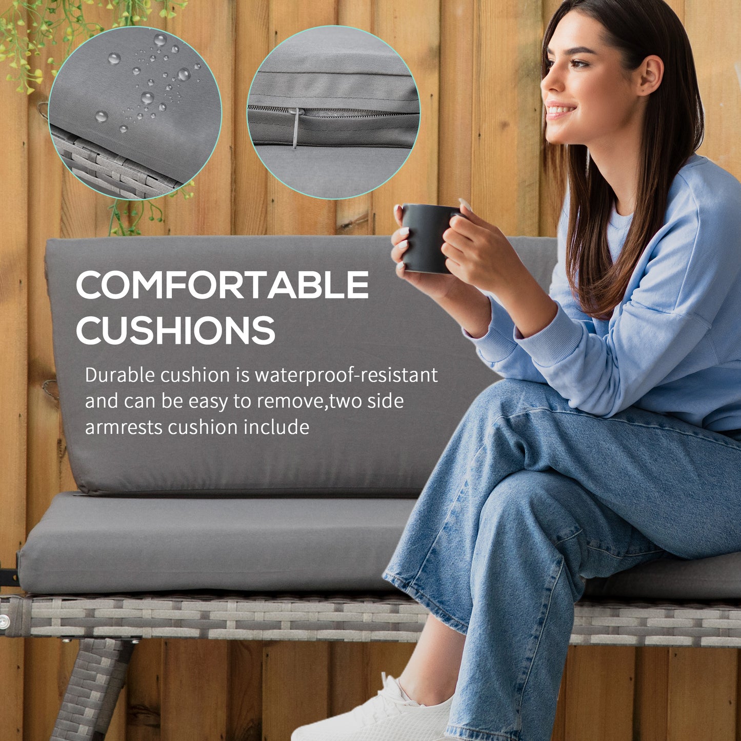 Outsunny Convertible Wicker Loveseat Grey Patio Chaise Lounge