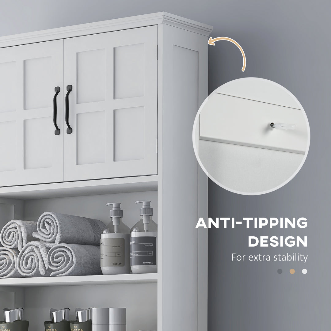 kleankin Modern Over The Toilet Storage, Bathroom Cabinets Over Toilet with Open Shelves and Double Door Cabinet, White