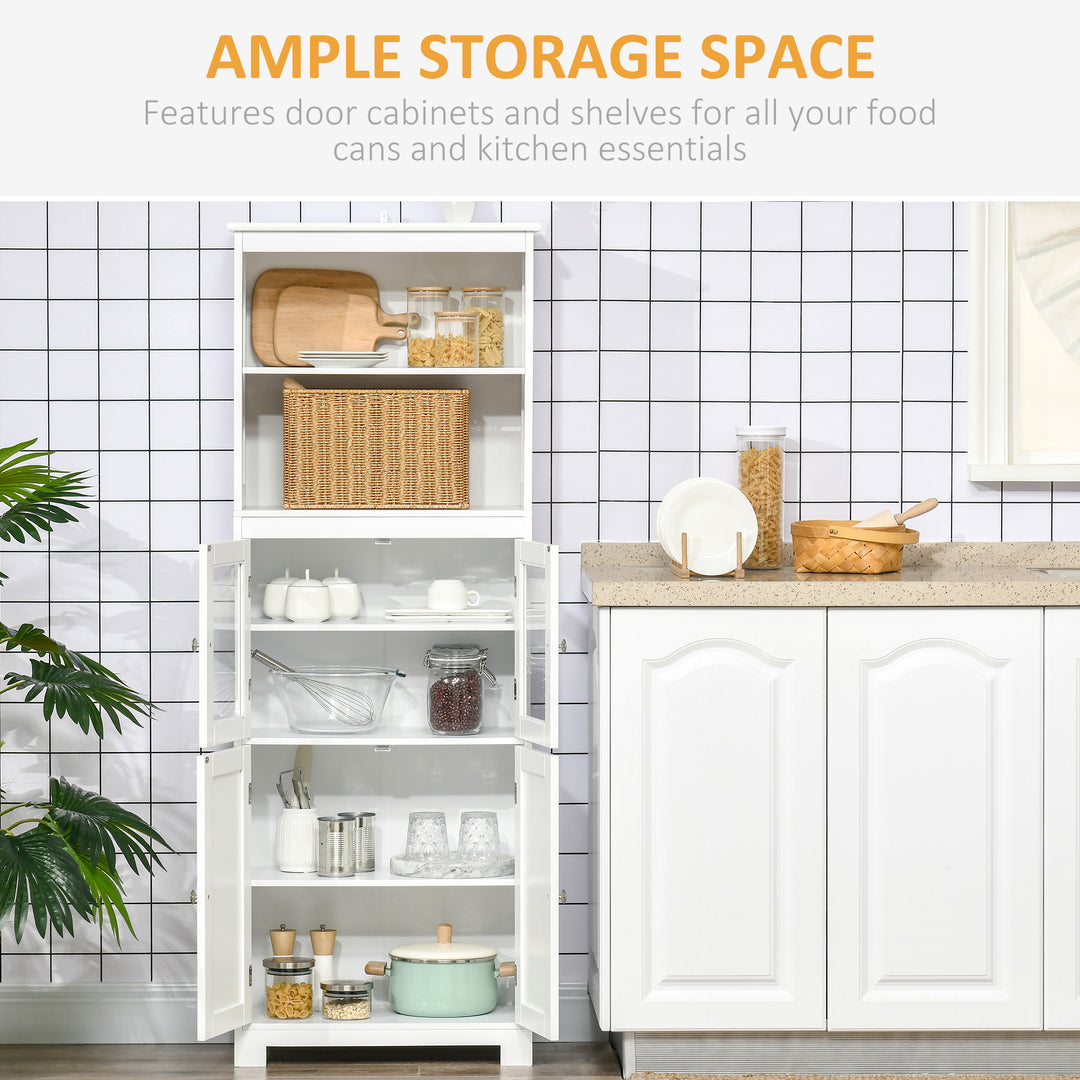 HOMCOM 63" Small Buffet with Hutch, 4-Door Kitchen Pantry, Freestanding Storage Cabinet with Adjustable Shelf for Dining Room, Living Room, White