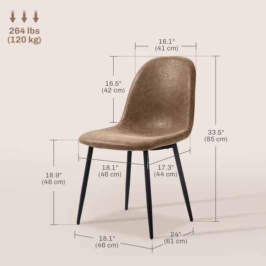 HOMCOM Retro Dining Table Chairs Set of 4, PU Leather Upholstered Kitchen Table Chairs for Living Room, Bedroom
