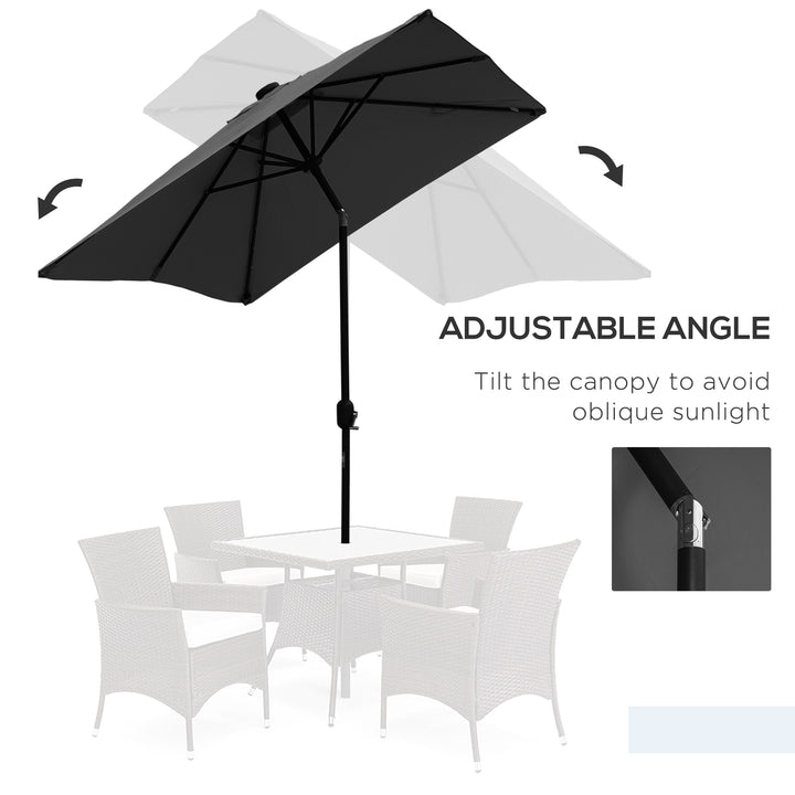 Outsunny 6' x 10' Patio Umbrella with 22 LED Solar Lights and Tilt, Rectangular Outdoor Table Umbrella with Crank, Dark Grey