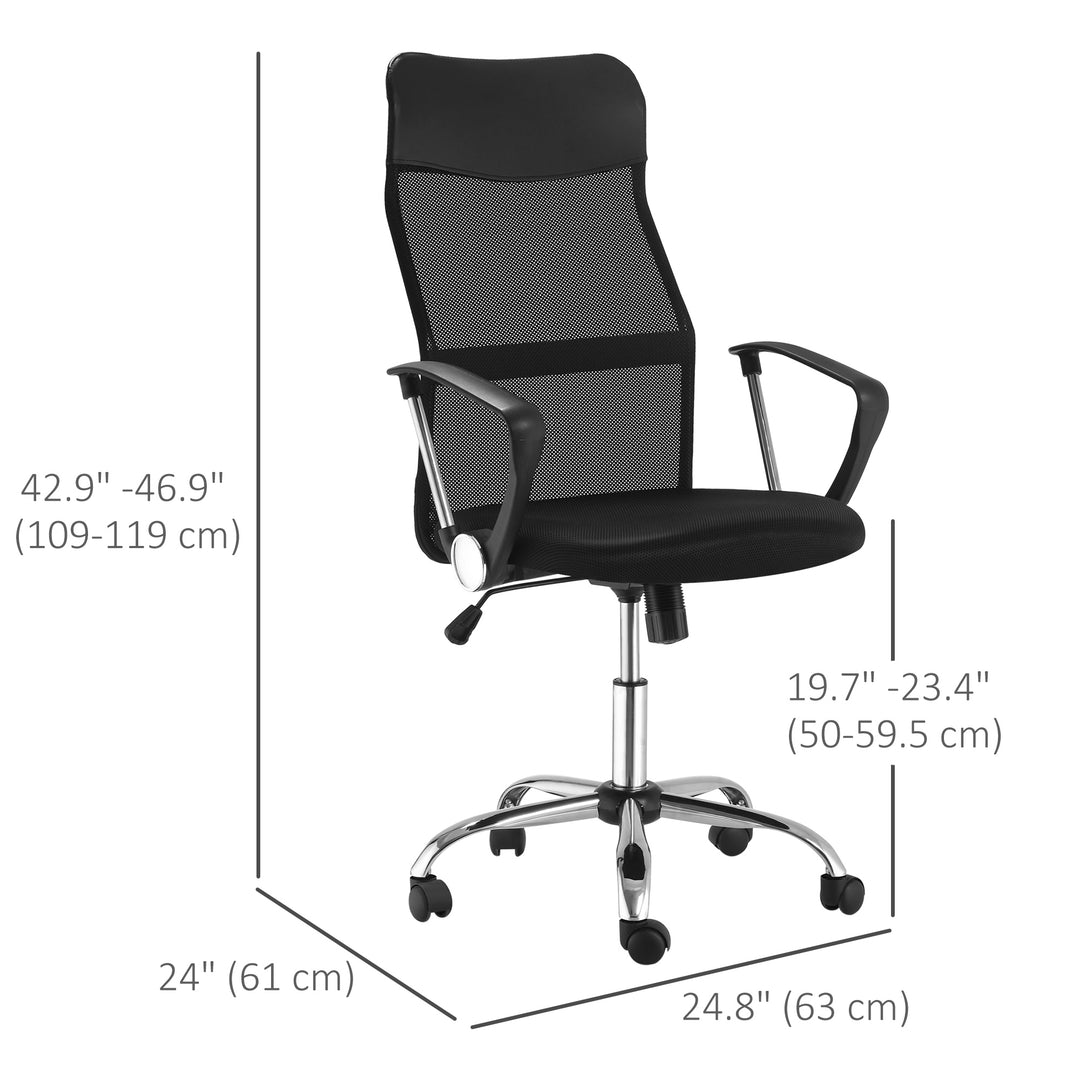 HOMCOM Ergonomic Mesh Office Chair, High Back Computer Desk Chair with Adjustable Height, Tilt Function, Armrest, 360° Swivel for Home Office, Black