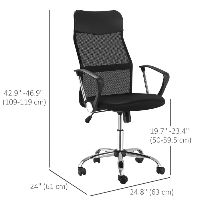 HOMCOM Ergonomic Mesh Office Chair, High Back Computer Desk Chair with Adjustable Height, Tilt Function, Armrest, 360° Swivel for Home Office, Black