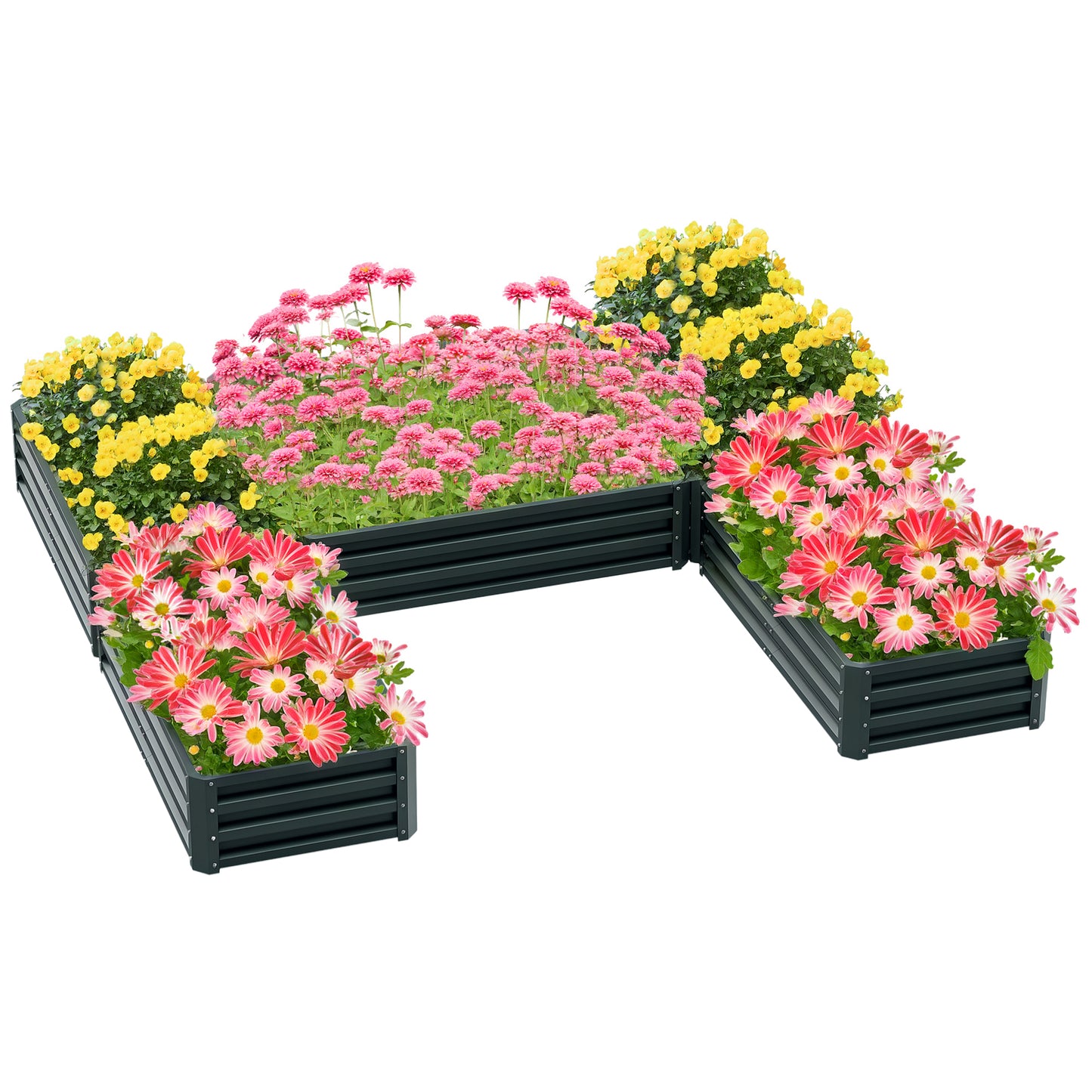 Outsunny Steel Raised Garden Bed, Set of 5 Large Box Planters for Outdoor Plants Vegetables Flowers Herbs, 8x8x1ft, Green