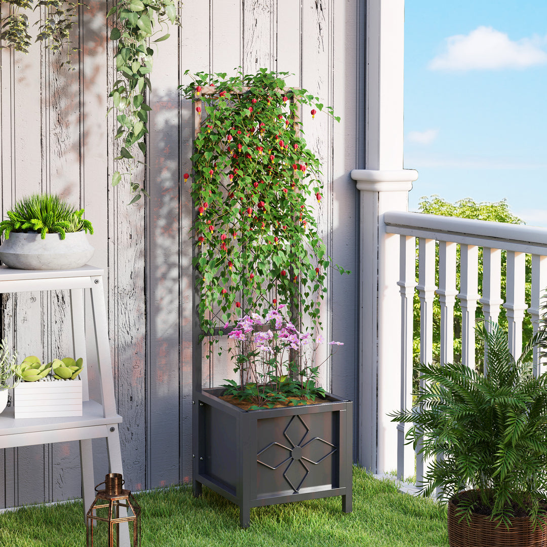 Outsunny Galvanized Raised Garden Bed with Trellis, Metal Planter Box with Drainage Holes for Climbing Plants, Vegetable, Vines