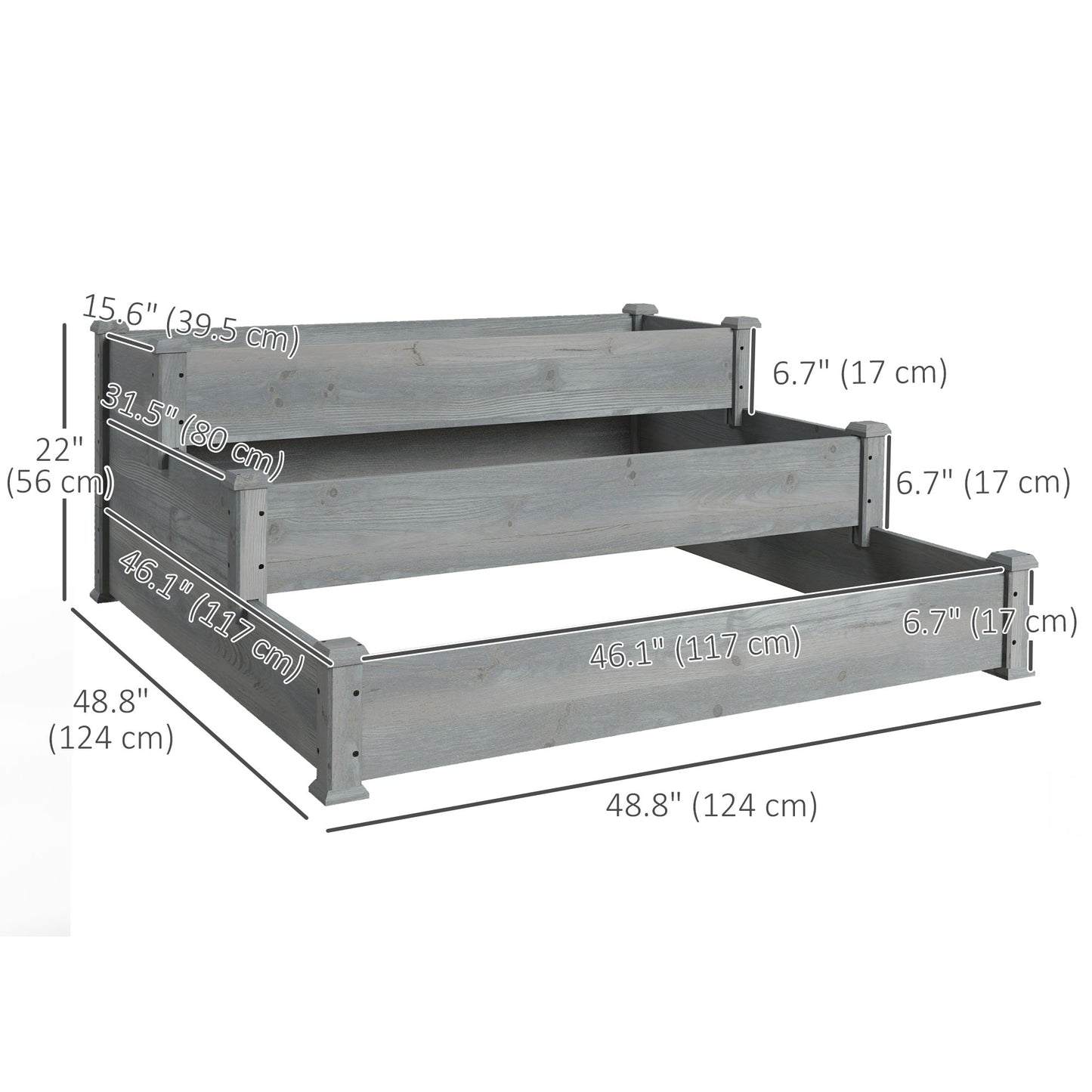 Outsunny 49"x49"x22" 3-Tier Raised Garden Bed Wooden Planter Kit Elevated Plant Box Stand for Yard & Patio, Natural