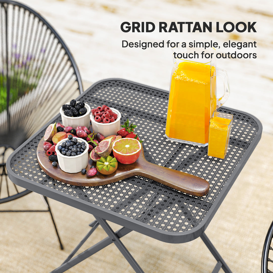 Outsunny 27.5" Square Outdoor Patio Table, Outdoor Folding Table with Grid Rattan-Like Top for Camping, Picnic, Black