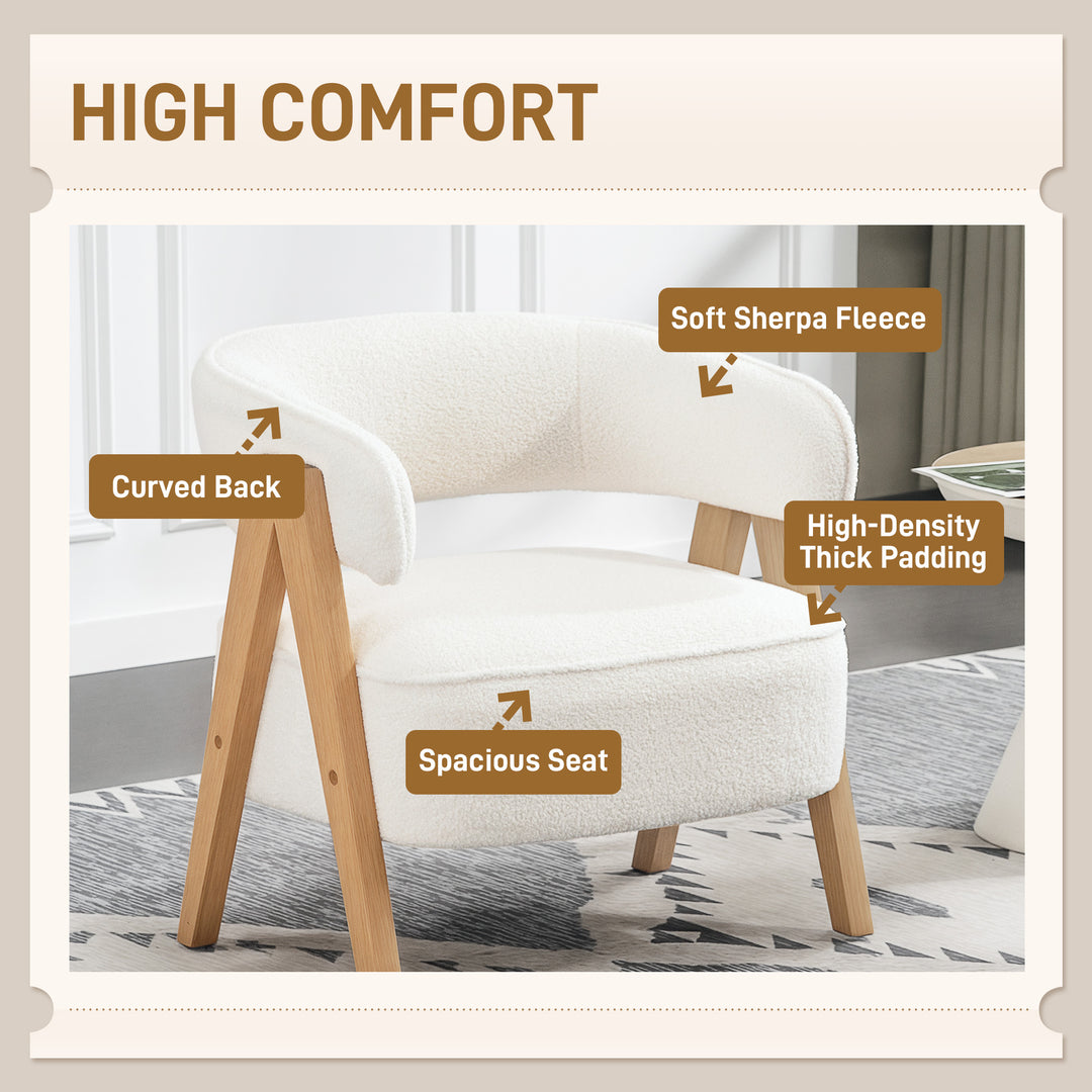 HOMCOM Sherpa Fleece Accent Chair, Upholstered Armchair with Solid Wood Legs and Steel Frame for Living Room, Light Brown