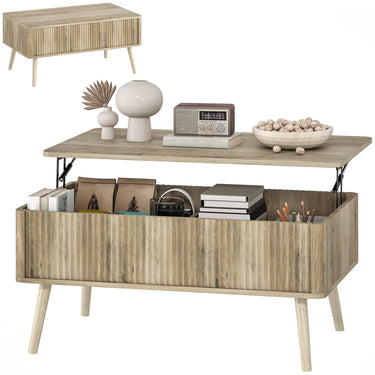 HOMCOM Lift Top Coffee Table with Storage, Center Table with Hidden Compartments and Pine Wood Legs for Living Room, Oak