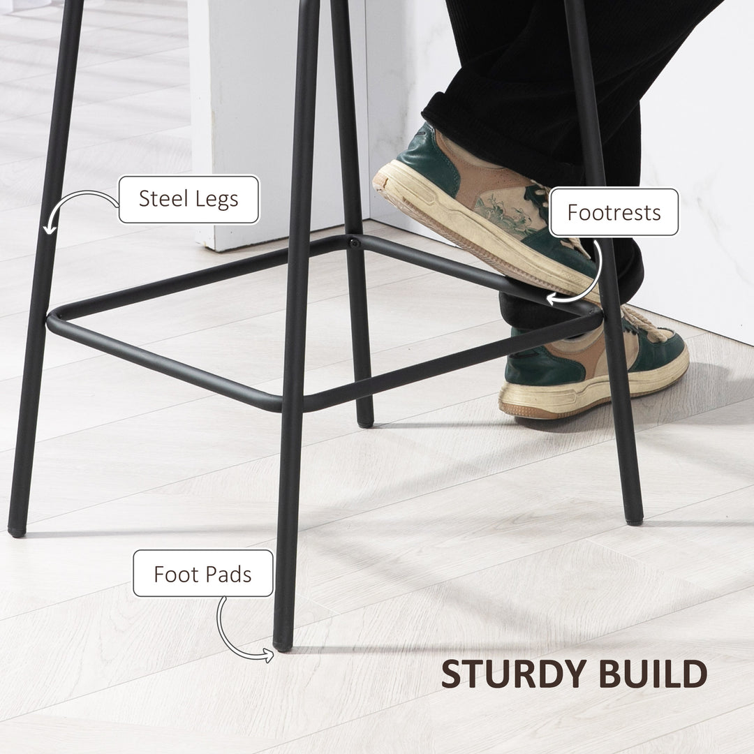 HOMCOM Bar Stools Set of 2, Upholstered Counter Height Bar Chairs, 26" (66 cm) Kitchen Stools with Steel Legs for Dining Area, Kitchen Aisle, Coffee