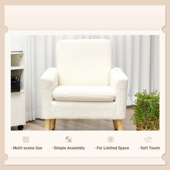 HOMCOM Fabric Accent Chair, Modern Upholstered Armchair with Wood Legs and Wide Padded Seat, Cream White