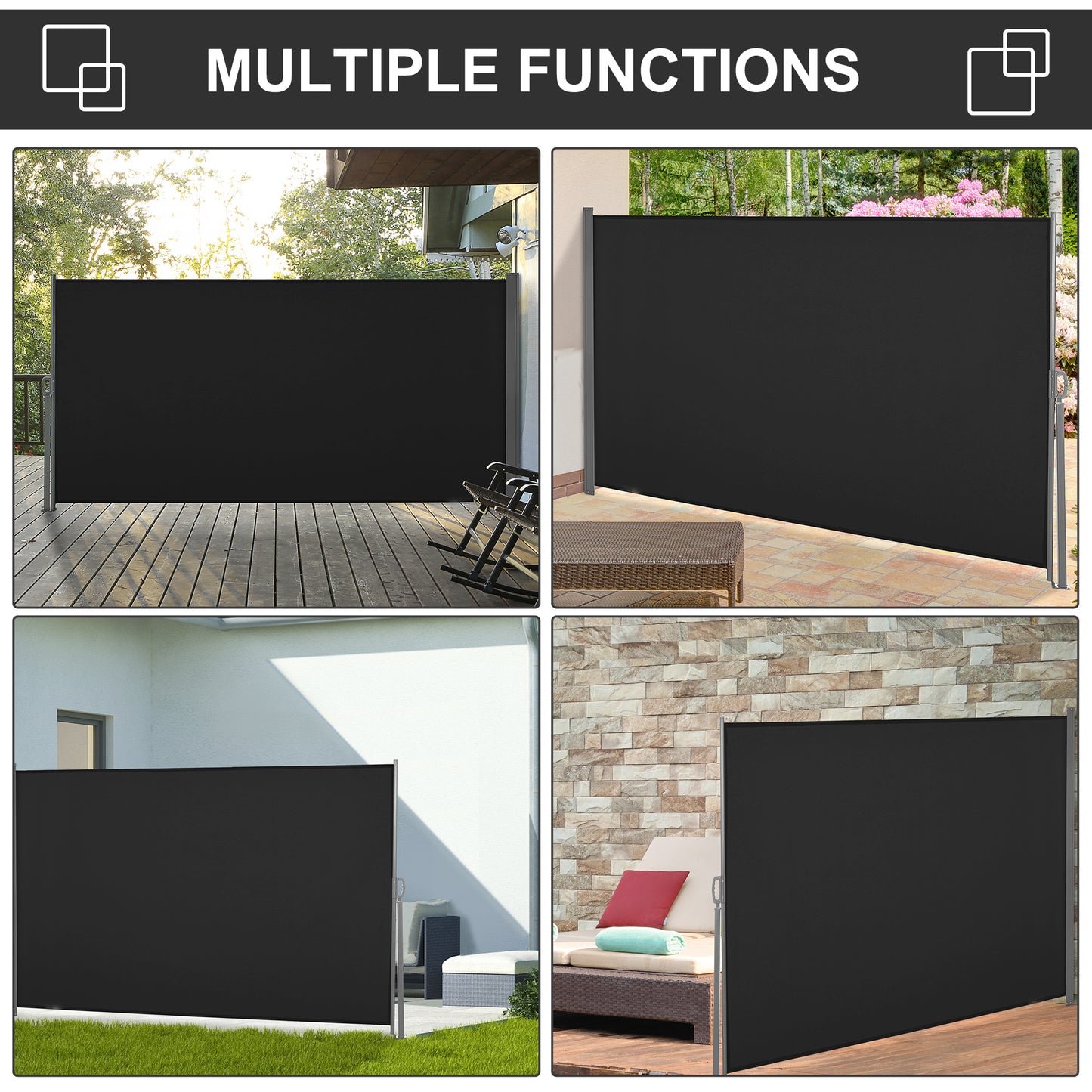 Outsunny 118" x 63" Retractable Side Awning Patio Outdoor Folding Privacy Screen with Resistance to UV Rays & Wind, Grey