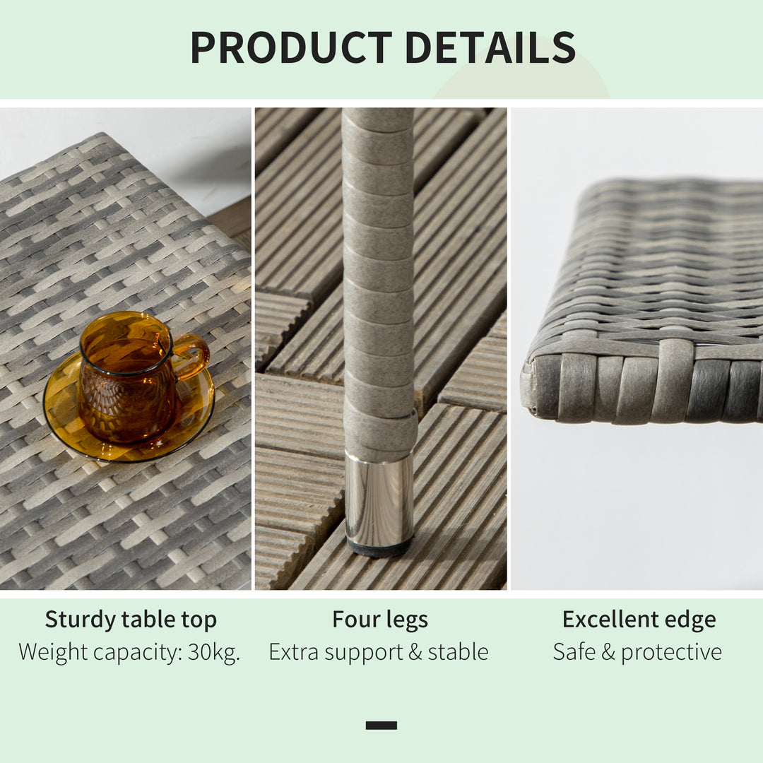 Outsunny 20" Patio Wicker Coffee Table, Outdoor Coffee Table with Plastic Board Underneath the Woven Tabletop for Patio, Garden, Balcony, Mixed Grey