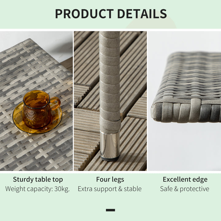 Outsunny 20" Patio Wicker Coffee Table, Outdoor Coffee Table with Plastic Board Underneath the Woven Tabletop for Patio, Garden, Balcony, Mixed Grey